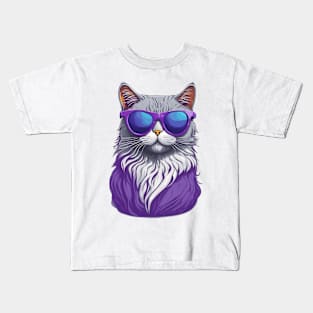 Purple cat in sunglasses Kids T-Shirt